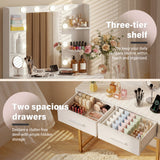 Homall Vanity Desk with Mirror, Power Outlet & LED Lights, Makeup Vanity Table with 2 Drawers & 4 Shelves, Dressing Table for Bedroom Dressing Room