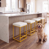 Vyrox Bar Stools Set of 2, 24 Inch Counter Height Bar Stools with Footrest, PU Leather Upholstered Counter Stool for Kitchen, Gold