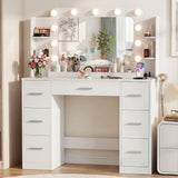 Homall Vanity Desk with Lights & Mirror, Makeup Vanity Table with Power Outlet & Storage for Bedroom Dressing Room, White
