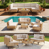 Homall 7 Pieces Patio Furniture Conversation Set Outdoor Wicker Premium PE Rattan Sofa with Tempered Glass Coffee Table All-Weather for Garden Poolside Porch,Beige