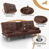 Homall Futon Sofa Bed Faux Leather Couch Modern Convertible Folding Recliner with 2 Cup Holders