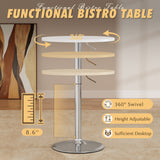 Homall 2 Pieces Bar Table Height Adjustable Bistro Pub Table Cocktail Round Table with Metal Base, White/Sliver