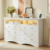 Homall 6 Drawer Double Dresser with Charging Station, Modern Chest of Drawers with LED Light, Storage Dresser Chest for Bedroom Living Room