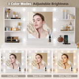 Homall Vanity Desk with Mirror and LED Lights, Makeup Vanity with 7 Drawers & 4 Shelves, Vanity Table with Power Outlet for Bedroom Dressing Room