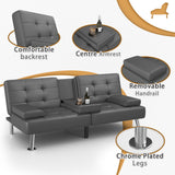 Homall Futon Sofa Bed Faux Leather Couch Modern Convertible Folding Recliner with 2 Cup Holders