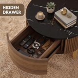 Homall 2-Piece Nesting Coffee Table Set, Round Coffee Tables with Hidden Drawer and Motion Sensor LED Light, Modern Living Room Tables with Storage and Metal Base, Walnut & Black
