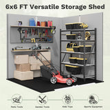 6x6ft Outdoor Plastic Storage Shed with Window,Weather-Resistant, Easy Assembly, Wood-Effect Garden Tool House,Light Gray