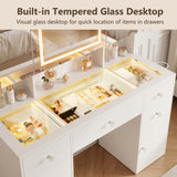 Homall Makeup Vanity with LED Mirror & Charging Station, Vanity Set with Mirrored Cabinet, Drawers & Glass Tabletop, Black Vanity Desk for Bedroom