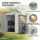 Homall 6x8ft Outdoor Resin Storage Shed with Window,Weather-Resistant, Easy Assembly, Wood-Effect Outdoor Shed for Garden & Tool Storage ,Light Gray