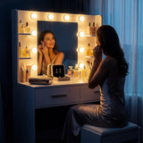 Homall Makeup Vanity Set with Mirro & 3 Modes Lights, Vanity Desk with Stool & Storage Drawers Shelves, Vanity Table with Power Outlet for Bedroom Dressing Room