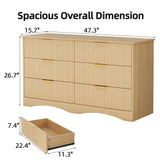 Homall 6 Drawer Double Dresser for Bedroom, Modern Fluted Wide Dresser Chest of Drawers with Gold Handles & Curved Base, Wood Storage Dresser Organizer for Living Room, Entryway