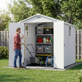 6x10ft Outdoor Plastic Storage Shed with Window-Weather-Resistant, Easy Assembly, Wood-Effect Garden Tool House,Light Gray