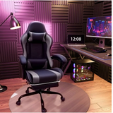 Lacoo PU Leather Gaming Chair Carbon Fiber Massage Ergonomic Gamer Chair Height Adjustable Computer Chair with Footrest & Lumbar Support,Black