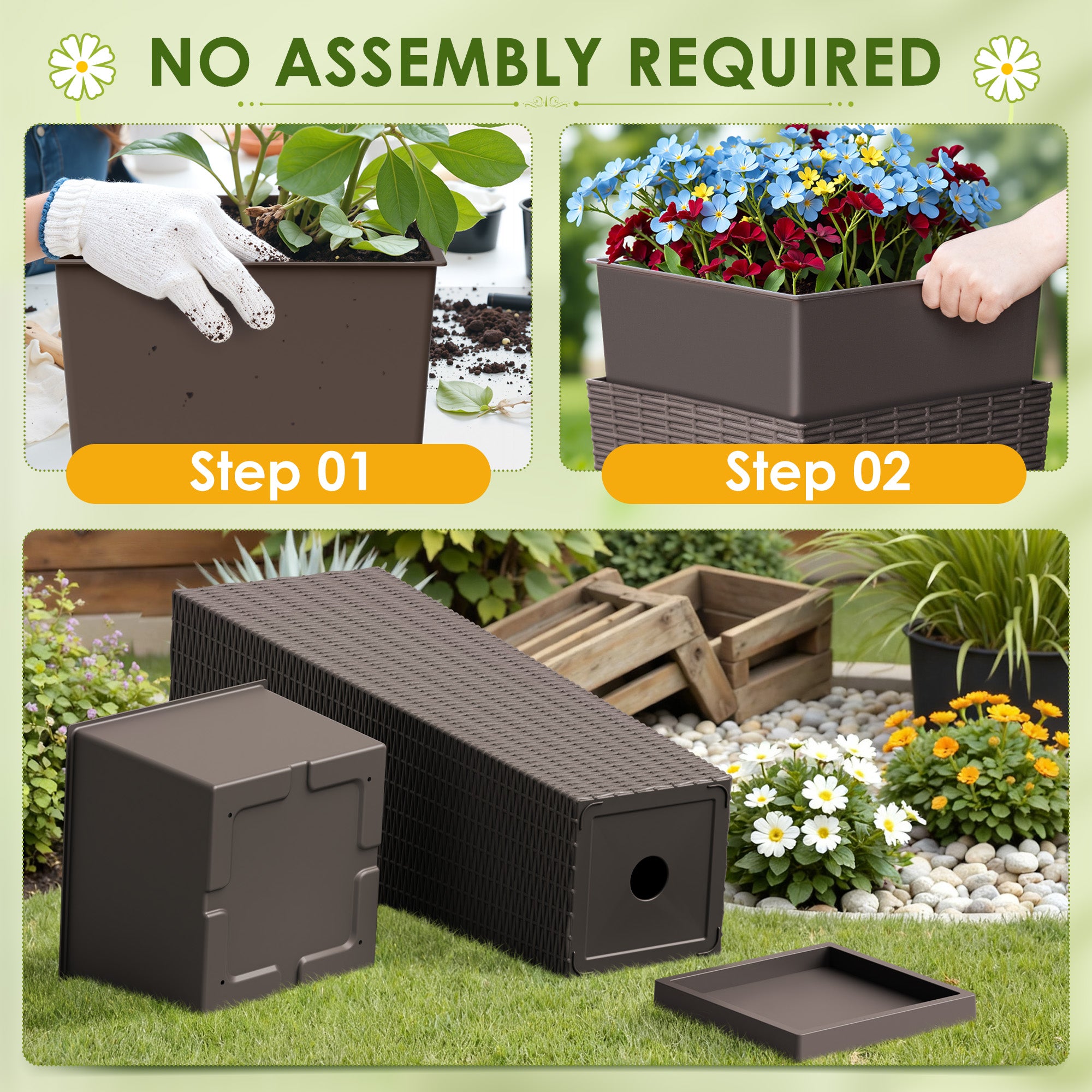 box plastic planters Homall 2-Pack 24" Tall Outdoor Plastic Planters with Inside Pots, Ratt – homalldirect