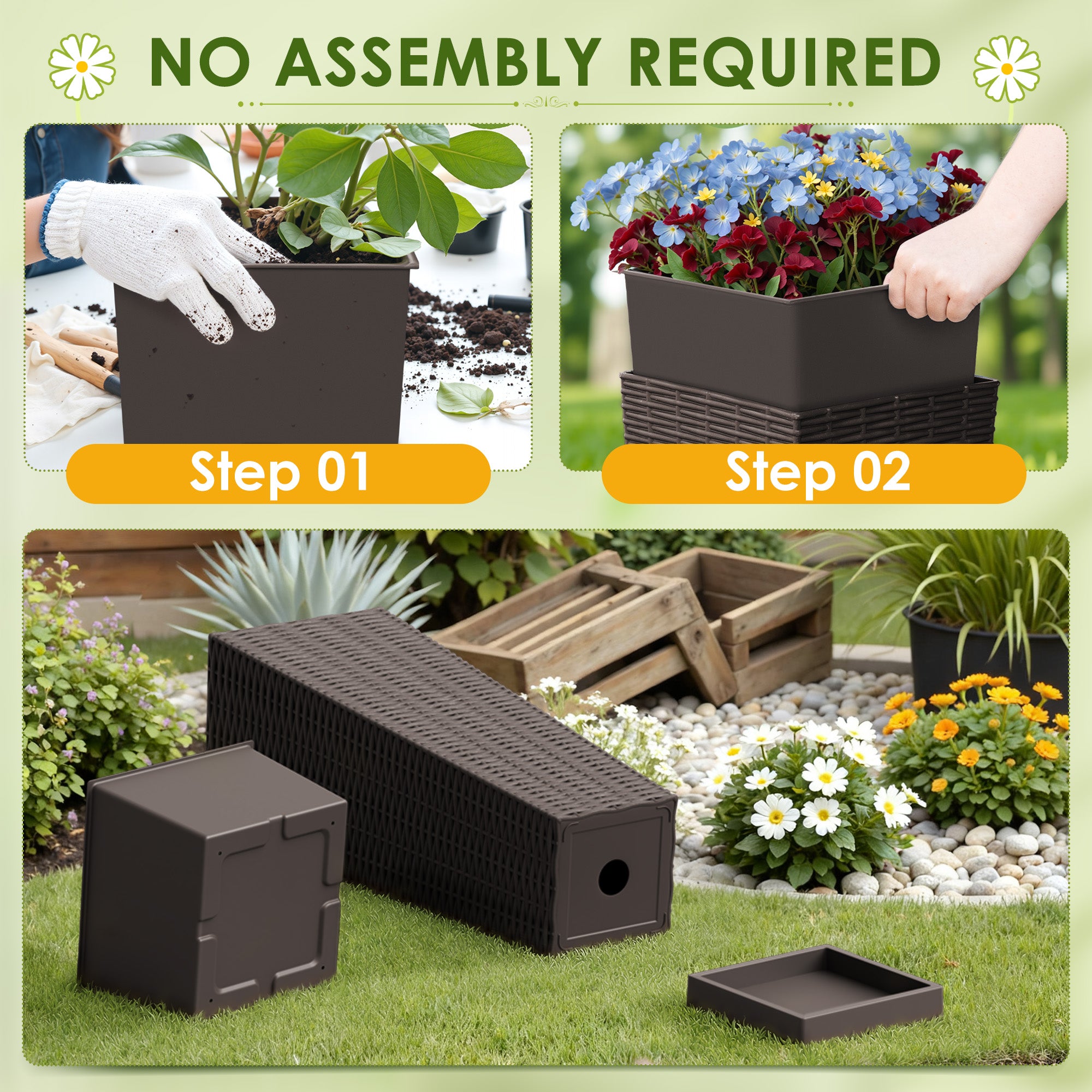 outdoor plastic plant pots Homall 2-Pack 24" Tall Outdoor Plastic Planters with Inside Pots, Ratt – homalldirect
