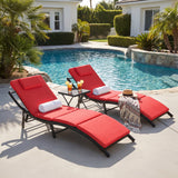 Homall 3 Pieces Patio Chaise Lounge Chair Sets Outdoor Beach Pool PE Rattan Reclining Chair with Folding Table and Cushion