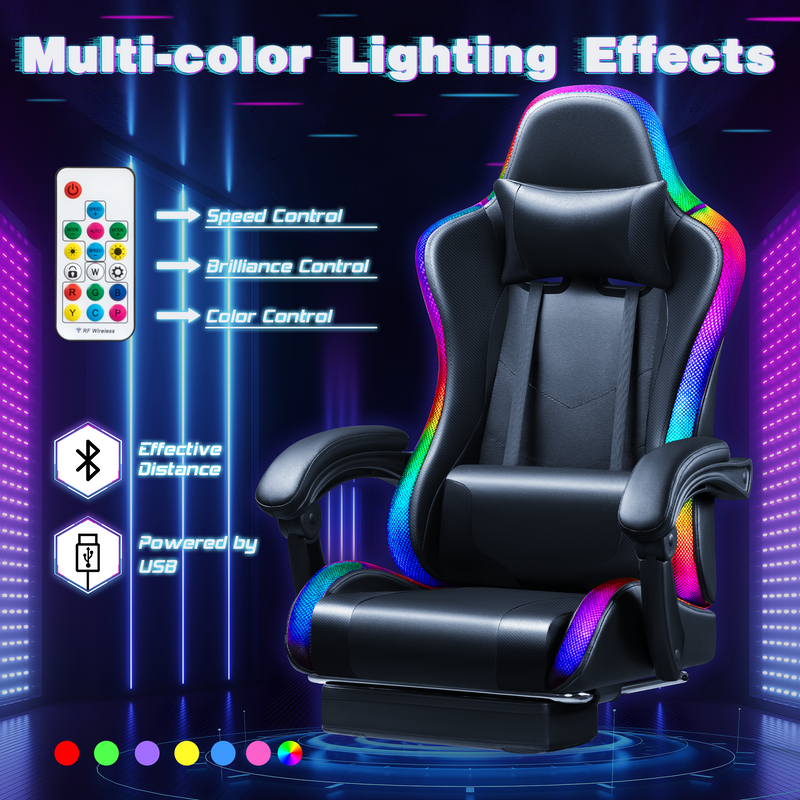 Homall L Shaped Gaming Desk and Chair Set, Carbon Fiber Desktop Corner Computer Desk RGB Massage Ergonomic Racing Chair E-Sports LED Lights RGB Gaming Chair with Footrest