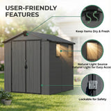 6x8ft Outdoor Plastic Storage Shed with Window,Weather-Resistant, Easy Assembly, Wood-Effect Outdoor Shed for Garden & Tool Storage ,Dark Gray