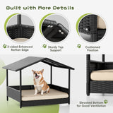 Homall Outdoor&Indoor Wicker Dog House with Removable Cushion Dog Shelter Dog Bed with Canopy Raised Dog Bed for Small/Medium Dogs