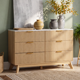 Homall 6 Drawer Double Dresser for Bedroom, Modern Fluted Wide Dresser Chest of Drawers with Marble-Pattern Top, Wood Storage Dresser for Living Room, Entryway,