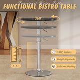 Homall 2 Pieces Bar Table Height Adjustable Bistro Pub Table Cocktail Round Table with Metal Base, White/Sliver