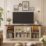 Homall TV Stand for 65 Inch TV with LED Lights & Glass Doors, Media Console with Built-in Charging Station, Entertainment Center for Living Room