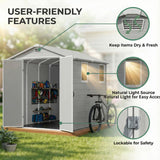 6x8ft Outdoor Plastic Storage Shed with Window,Weather-Resistant, Easy Assembly, Wood-Effect Outdoor Shed for Garden & Tool Storage ,Light Gray