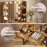 Homall Vanity Desk with Mirror, Power Outlet & LED Lights, Makeup Vanity Table with 2 Drawers & 4 Shelves, Dressing Table for Bedroom Dressing Room