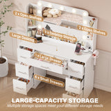 Homall Vanity Desk with Lights & Mirror, Makeup Vanity Table with Power Outlet & Storage for Bedroom Dressing Room, White