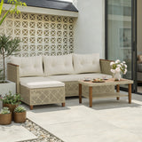 Homall Outdoor Wicker Furniture Set 3 Pieces Patio Chaise Conversation Set, L-Shaped Rattan Sofa Couch with Acacia Wood Coffee Table for Deck Porch and Garden