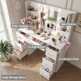 Homall Vanity Desk with Mirror and LED Lights, Makeup Vanity with 7 Drawers & 4 Shelves, Vanity Table with Power Outlet for Bedroom Dressing Room