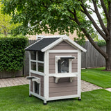 Homall Outdoor Wooden Cat House with Air Vents, Indoor Feral Cat Shelter with Escape Door and Balcony