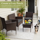 Homall 4 Pieces Patio Conversation Set Outdoor Furniture Rattan Chairs Wicker Seating with Cushion and Table Weather-resistant for Porch Garden Backyard