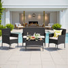 Lacoo 4 Pieces Patio Furniture Set Outdoor Conversation Wicker Rattan Chairs Seating with Cushion and Glass Table Weather-Resistant for Garden Backyard Porch
