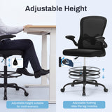Vyrox Ergonomic Drafting Chair, Office Chair with Adjustable Foot Ring & Lumbar Support, Standing Desk Chair with Flip-up Armrests, Black