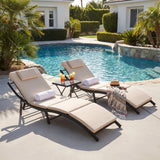 Homall 3 Pieces Patio Chaise Lounge Chair Sets Outdoor Beach Pool PE Rattan Reclining Chair with Folding Table and Cushion