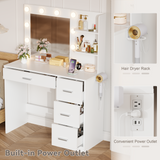 Homall Vanity Desk with Mirror, 3 Modes LED Lights and USB Power Outlet, Makeup Vanity Table with 6 Storage Shelves and 7 Drawers for Dressing Room Bedroom