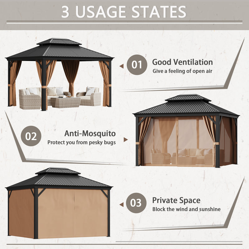 Lacoo 10 X 12 Hardtop Gazebo Outdoor Galvanized Steel Metal Double R lacoo-10-x-12-hardtop-gazebo-outdoor-galvanized-steel-metal-double-r