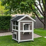 Homall Outdoor Wooden Cat House with Air Vents, Indoor Feral Cat Shelter with Escape Door and Balcony