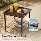 Lacoo 3 Pieces Patio Conversation Set Outdoor Rocking Bistro Set Wicker Furniture PE Rattan Chairs with Table for Lawn Courtyard Garden Balcony