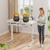 Homall 48" x 24" Wood Top Electric Standing Desk with Drawer, Height Adjustable Desk with Phone Stand & Charging Ports, Sit Stand up for Home Office,Beige