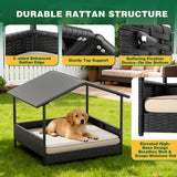 Homall Outdoor & Indoor Rattan Dog Shelter with Removable Cushion, Dog House, Dog Bed with Canopy for Small/Medium Dogs