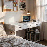 Homall 47" Home Office Computer Desk, Writing Study Desk with 3 Fabric Drawers, Storage Shelves & Hooks for Small Spaces, White