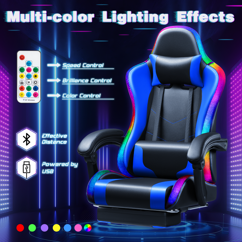 Homall L Shaped Gaming Desk and Chair Set, Carbon Fiber Desktop Corner Computer Desk RGB Massage Ergonomic Racing Chair E-Sports LED Lights RGB Gaming Chair with Footrest