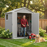 6x4ft Outdoor Plastic Storage Shed with Window,Weather-Resistant, Easy Assembly, Wood-Effect Garden Tool House,Light Gray