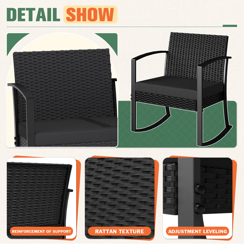 Homall 3 Pieces Patio Bistro Chairs Set, Outdoor PE Rattan Chairs with Cushions and Coffee Table Conversation Set