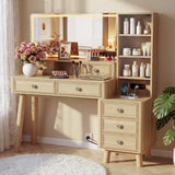 Homall 48'' Makeup Vanity Set with Large Mirror & LED Lights, Retro Vanity Desk with 7 Drawers & 3 Shelves, Vanity Table with Charging Station for Bedroom