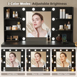 Homall Vanity Desk with Mirror and LED Lights, Makeup Vanity with 7 Drawers & 4 Shelves, Vanity Table with Power Outlet for Bedroom Dressing Room