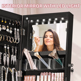 Homall Jewelry Armoires Cabinet With LED Mirror Wheels Lockable Standing Storage Box with 2 Drawers, White