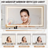 Homall L-Shaped Vanity Set with LED Mirror, Power Outlet, Makeup Vanity Desk with 2 Shelves, 5 Drawers & 1 Seat, Dressing Table for Bedroom Girls Women